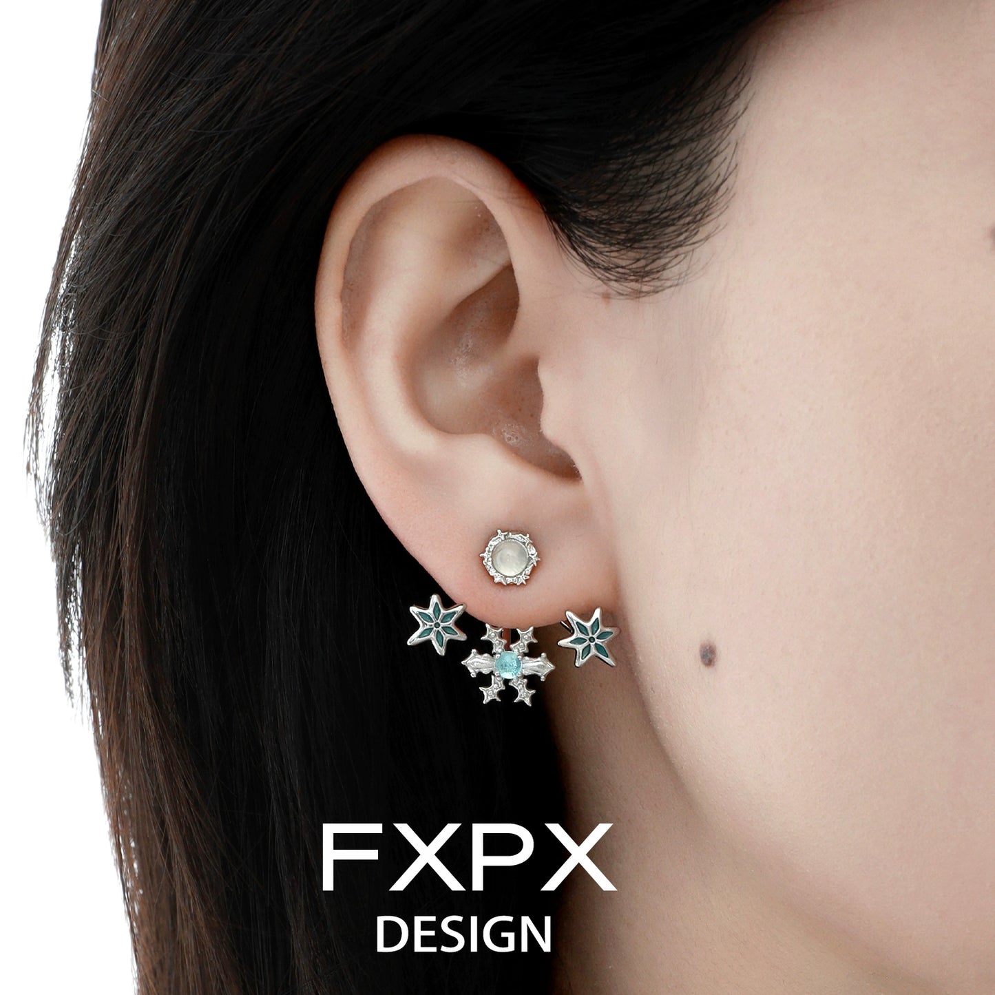 Frosted Snowflake Agate Stud Earrings