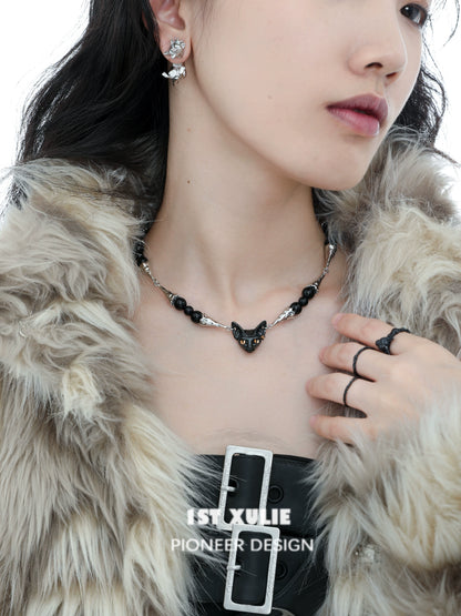 Mystic Black Cat Collarbone Necklace