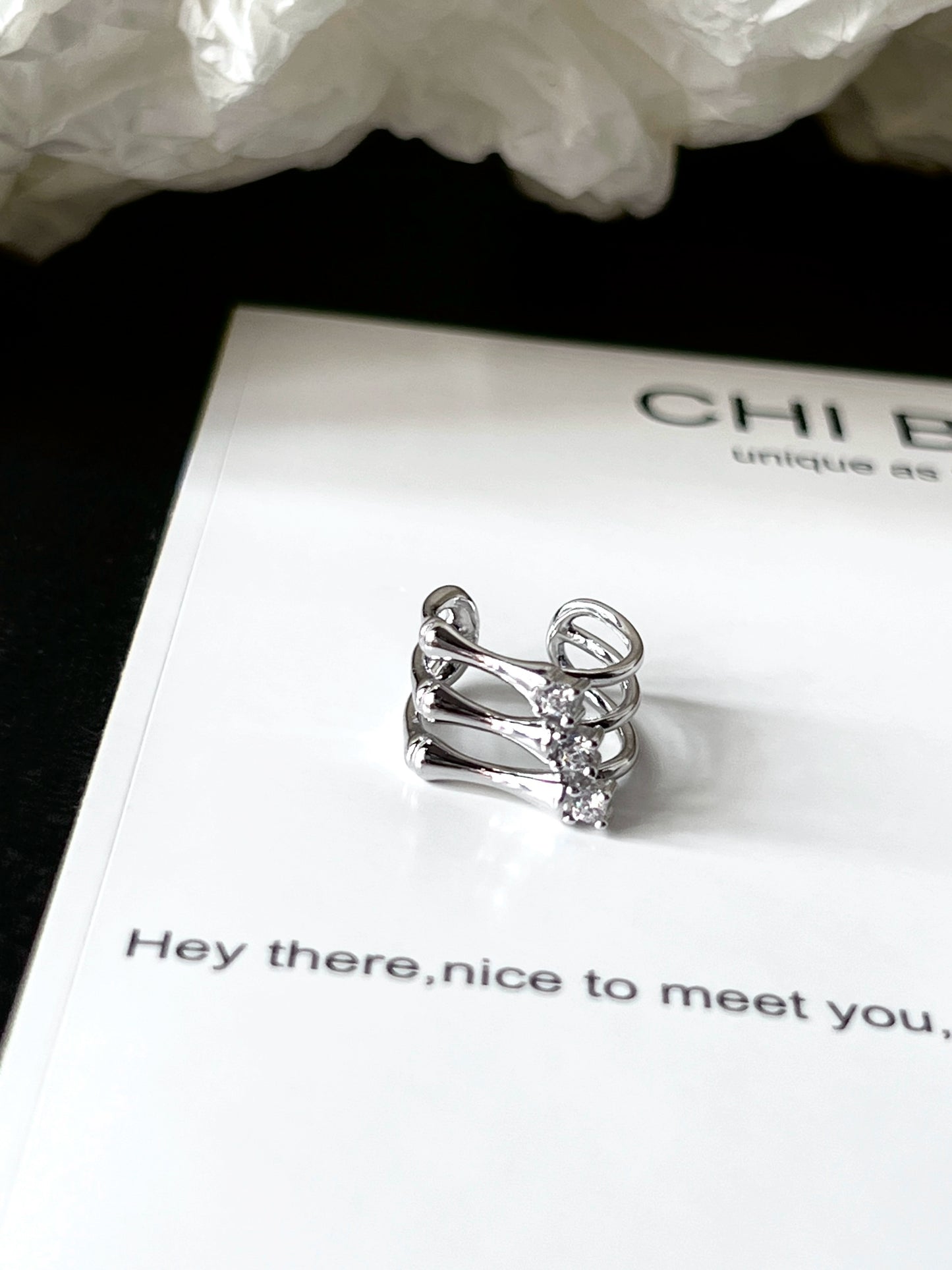 "Bone Deed" Zircon Bone Ear Clip