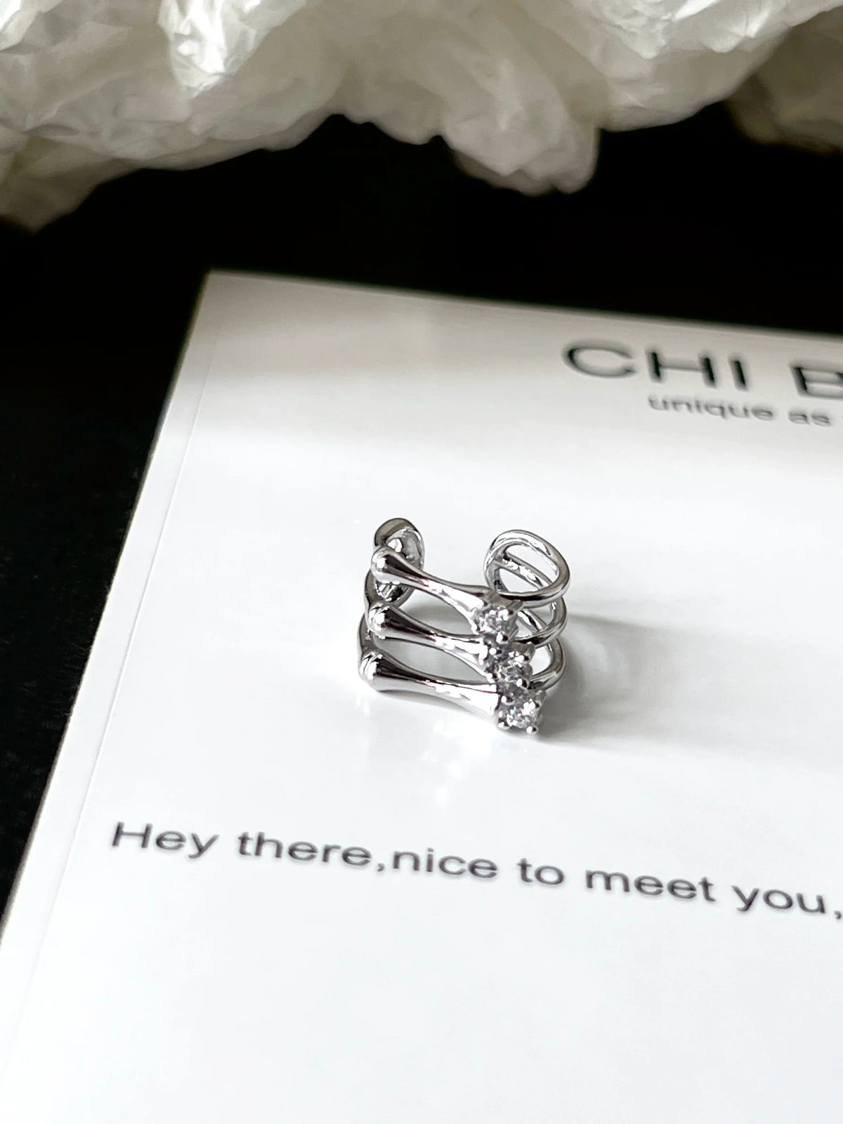 "Bone Deed" Zircon Bone Ear Clip