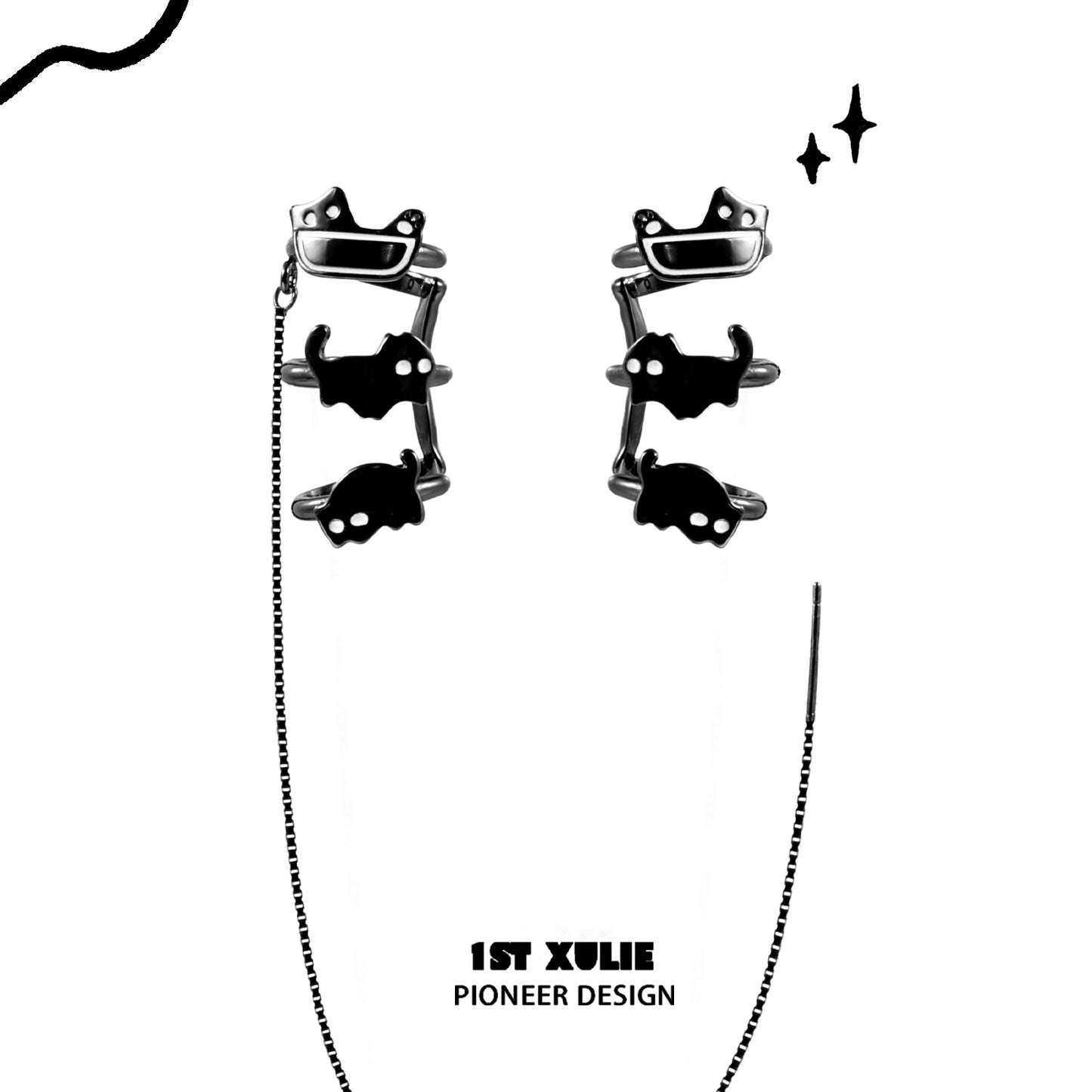 Y2K Black Cat Chain Ear Cuffs