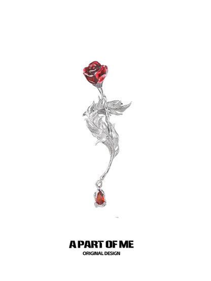 Blood Rose Feather Ear Cuff