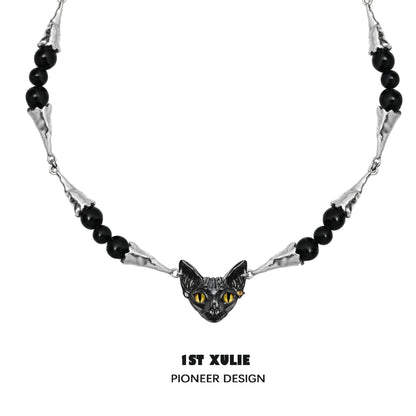 Mystic Black Cat Collarbone Necklace