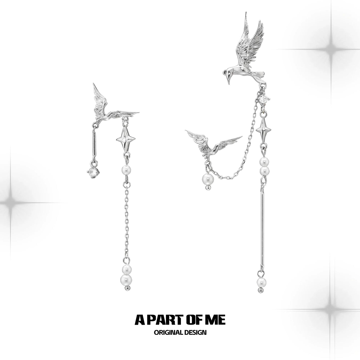 Flying Bird Pearl Ear Cuffs