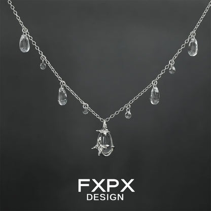 Butterfly Water Drop Silver Necklace