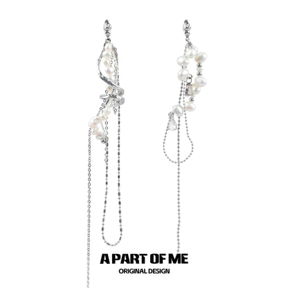 Pearl Fringe Asymmetric Earrings