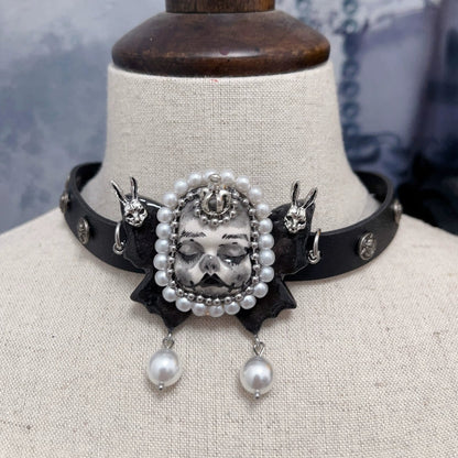 Necklaces-Ersan Tongsheng Original Design Pearl Titanium Steel Necklace Heavy Industry Diablo Goth Collarbone Chain Choker Vintage Doll