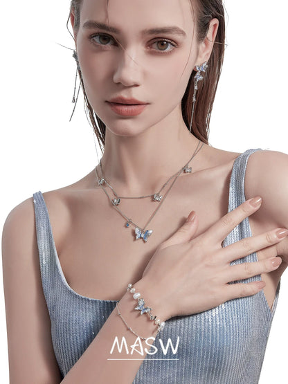 Starry Blue Butterfly Necklace