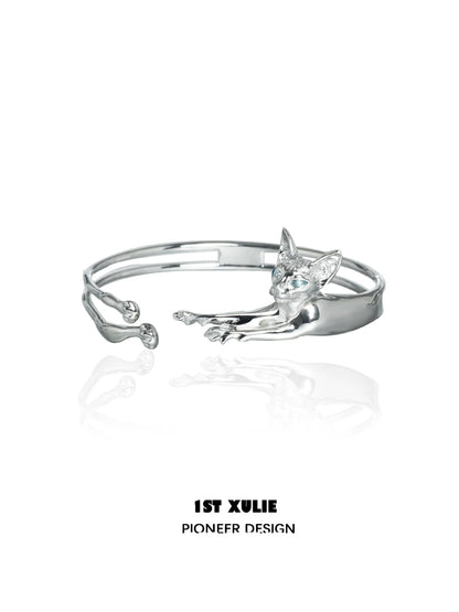 Peep Cat World Y2K Silver Bracelet