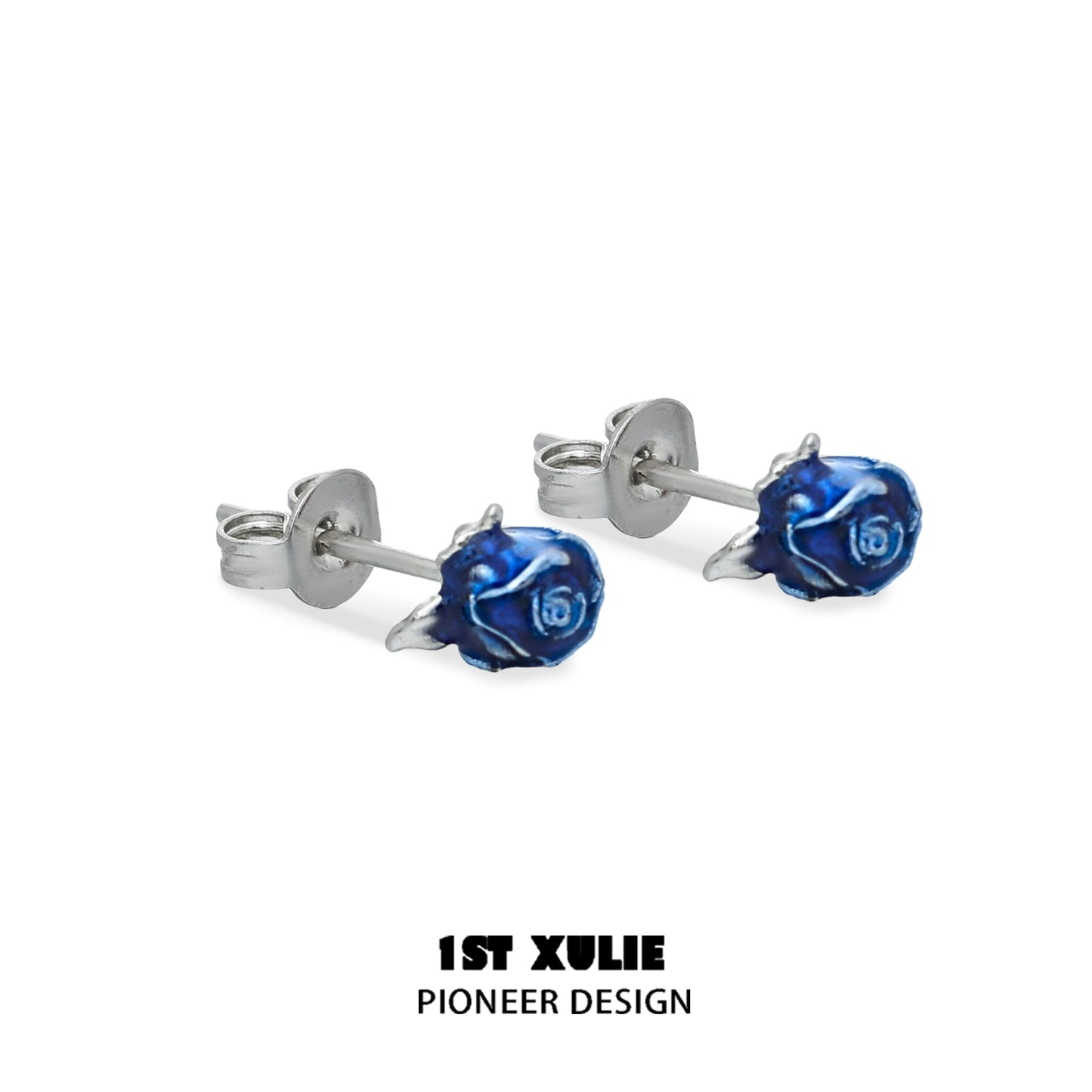 Crimson & Azure Rose Stud Earrings