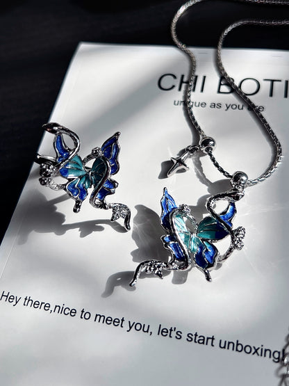 "Snake & Butterfly" Drop Glaze Necklace