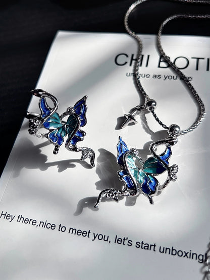 "Snake & Butterfly" Drop Glaze Necklace