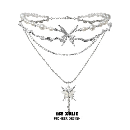 Skeleton Butterfly Pearl Necklace