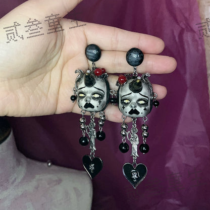 Earrings & Ear Cuffs-Ersan Tongsheng Original Design Dark Doll Sweet Cool Spice Girl Decadent Style Fashion Long Earrings Earclips