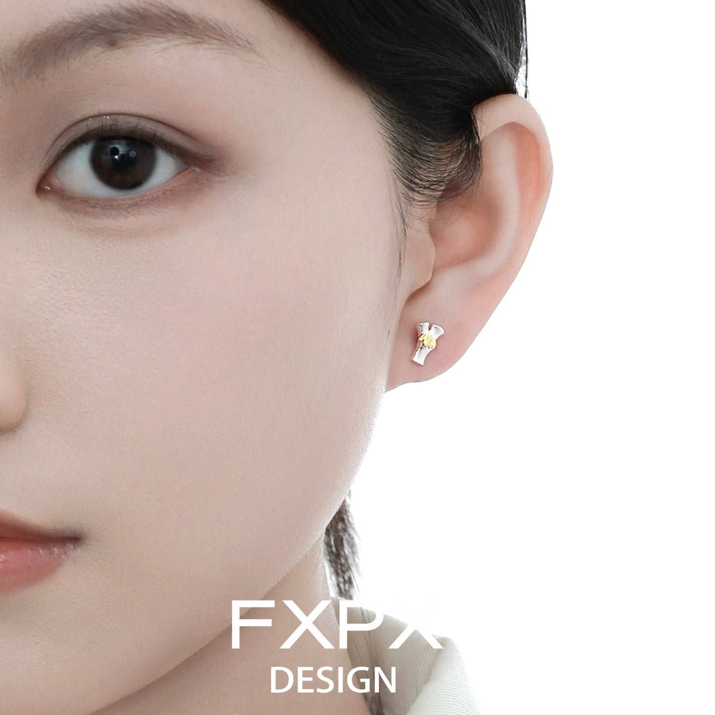 Panda Bamboo Silver Stud Earrings