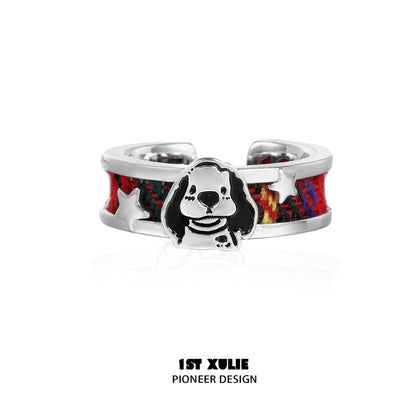 Happy Cat Dog Blessing Silver Ring