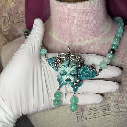 Gothic Cursed Doll Green Beaded Choker