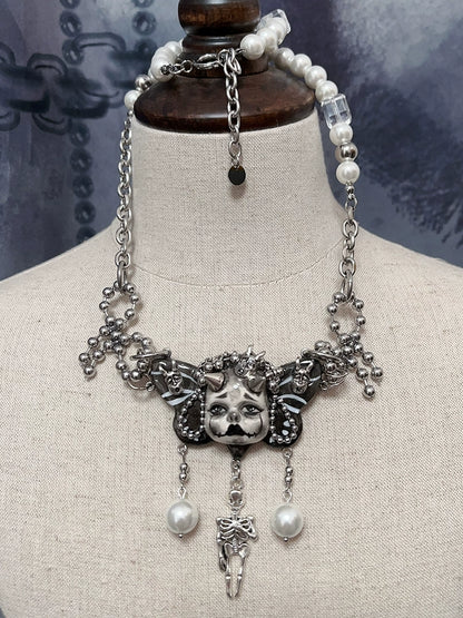 Gothic Dark Haunted Skull Doll Necklace