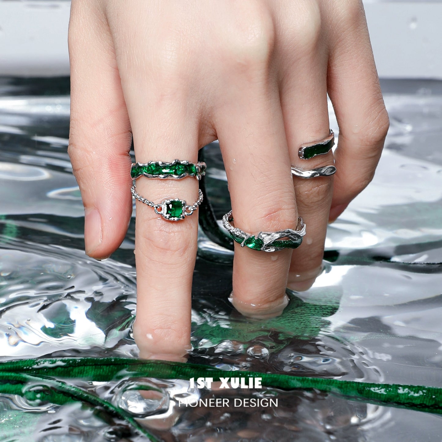Slytherin Green Snake Chain Silver Ring