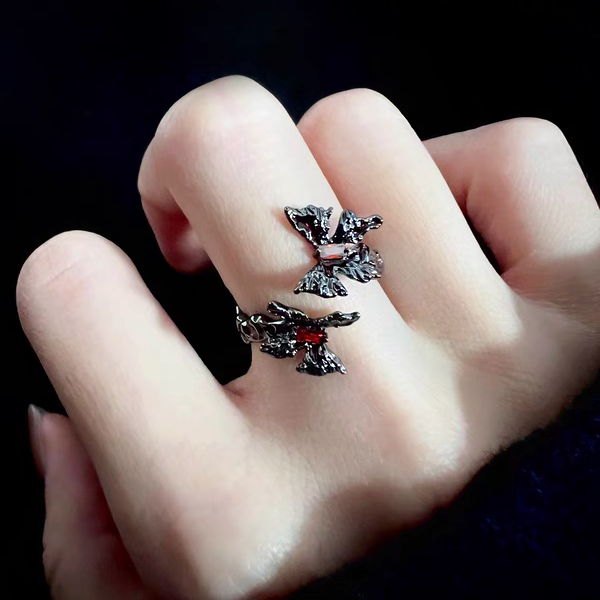 "Twin Butterfly" Red Zircon Ring
