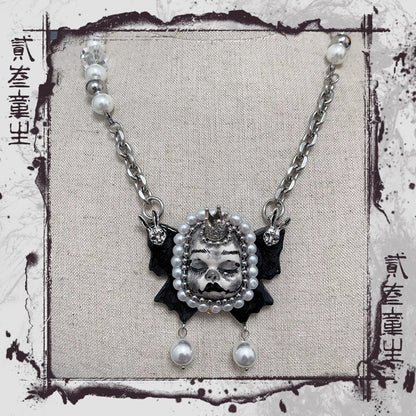 Necklaces-Ersan Tongsheng Original Design Pearl Titanium Steel Necklace Heavy Industry Diablo Goth Collarbone Chain Choker Vintage Doll