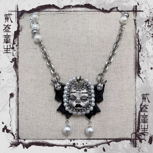 Necklaces-Ersan Tongsheng Original Design Pearl Titanium Steel Necklace Heavy Industry Diablo Goth Collarbone Chain Choker Vintage Doll