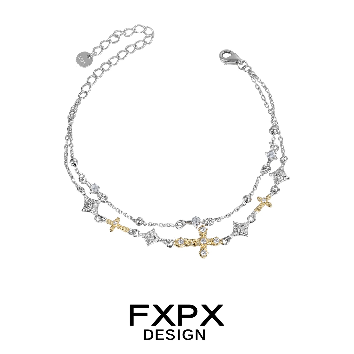 Golden Faith Cross Silver Bracelet