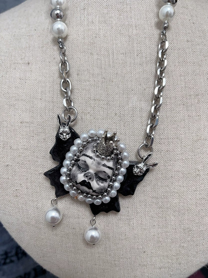 Necklaces-Ersan Tongsheng Original Design Pearl Titanium Steel Necklace Heavy Industry Diablo Goth Collarbone Chain Choker Vintage Doll