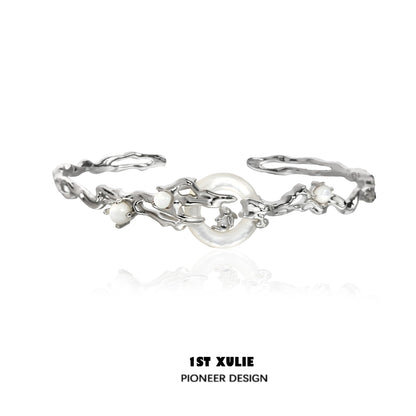 Jade Rabbit White Agate Silver Bracelet