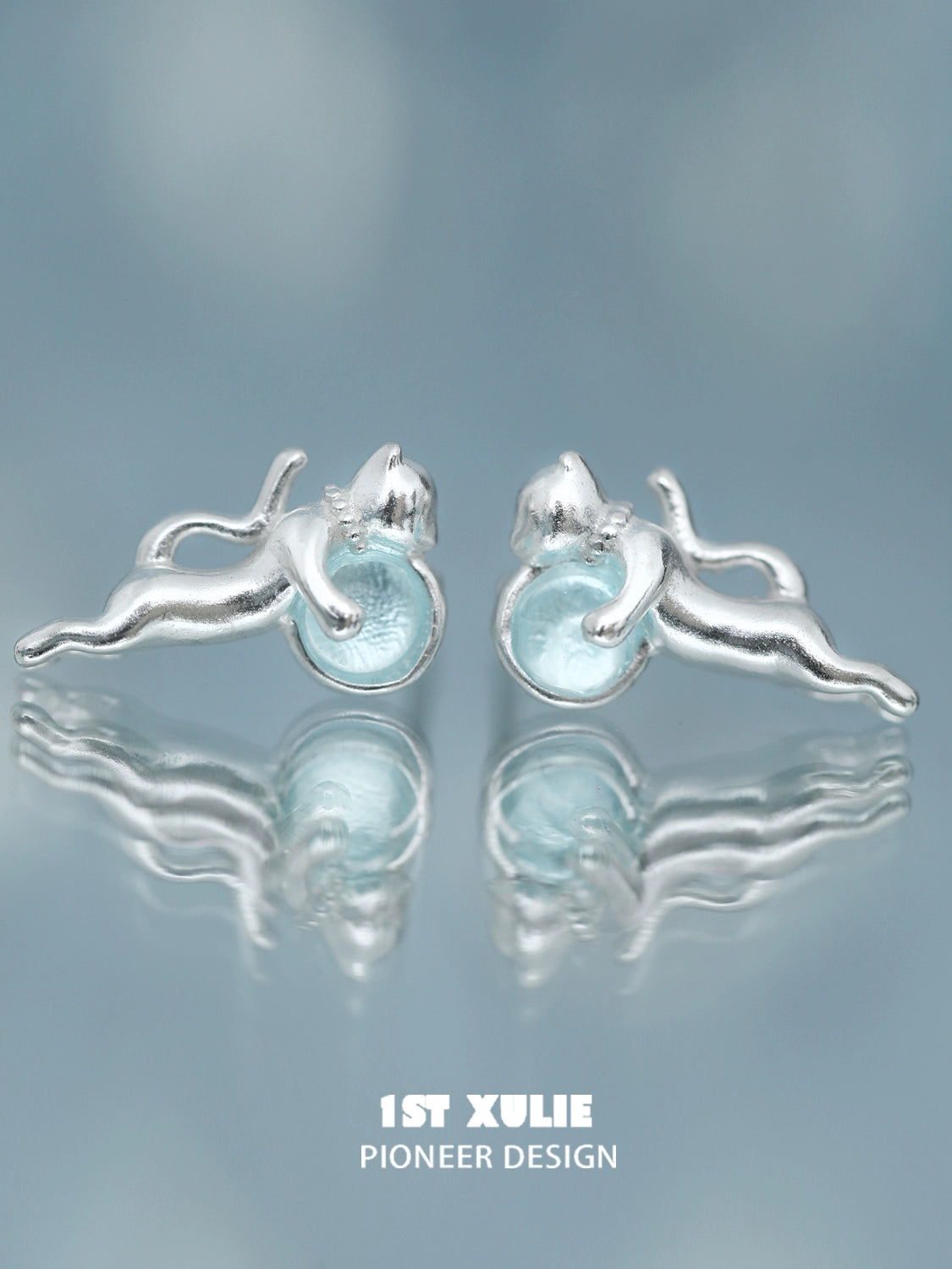 Summer Blue Kitten Earrings