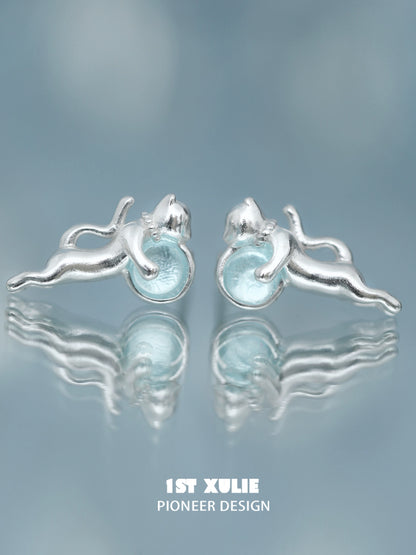 Summer Blue Kitten Earrings