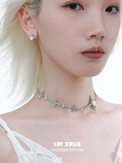 Faithful Rose Cross Silver Necklace