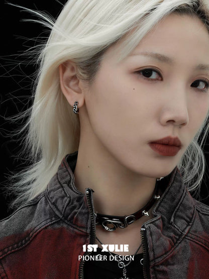 Y2K Black Snake Texture Earrings