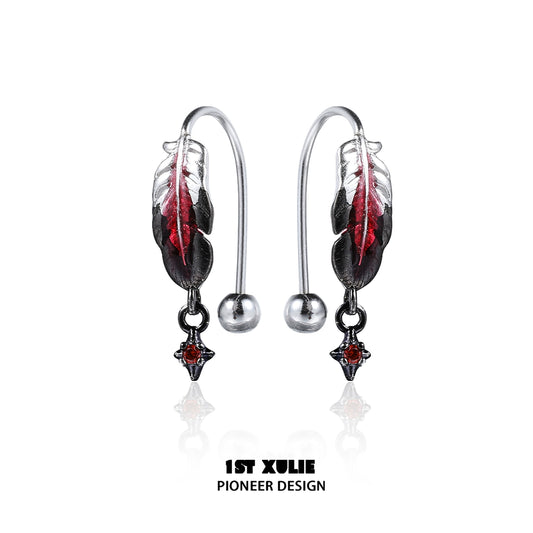 Red Enchanted Feather Earrings
