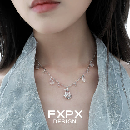Butterfly Water Drop Silver Necklace