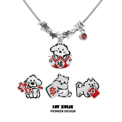 Y2K Happy Pup Pendant Necklace