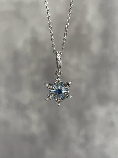 "Ice Snow" Blue Snowflake Necklace