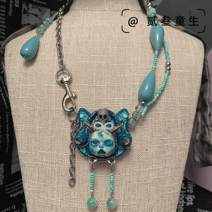 Necklaces-Ersan Tongsheng Original Cat Doll Knot Modeling Blue Spice Girl Sweet Cool Subculture Niche Design Trendy Necklace