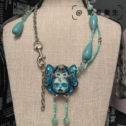 Necklaces-Ersan Tongsheng Original Cat Doll Knot Modeling Blue Spice Girl Sweet Cool Subculture Niche Design Trendy Necklace