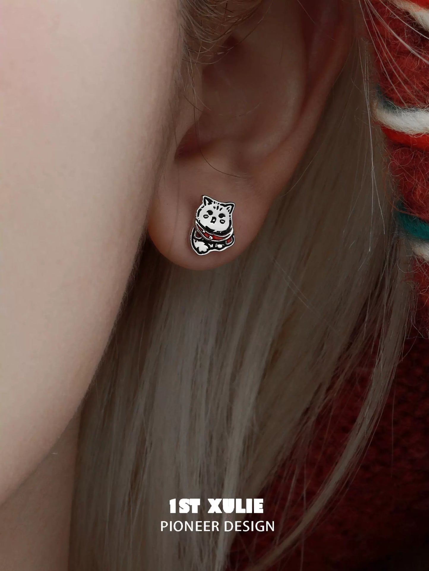 Merry Christmas Kitty Stud Earrings