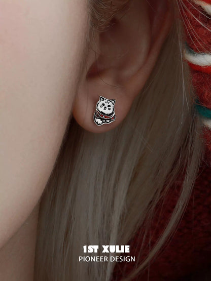 Merry Christmas Kitty Stud Earrings