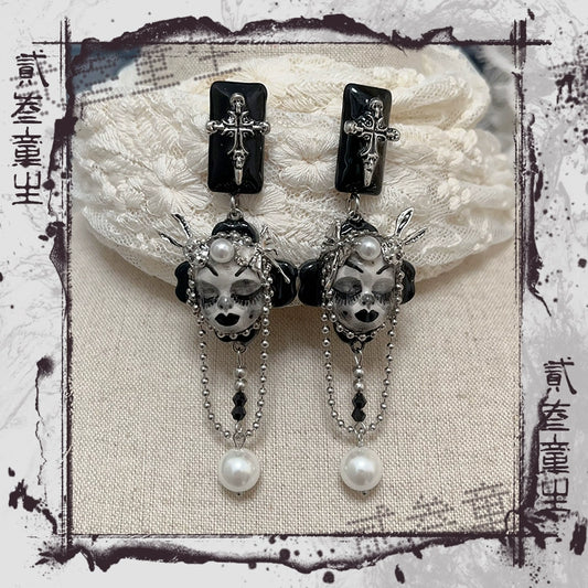 Earrings & Ear Cuffs-Two Three Children's Original Doll Earrings Dark Gothic Sweet Cool Niche Premium Dark Stud Earrings Sweet Cool Earrings