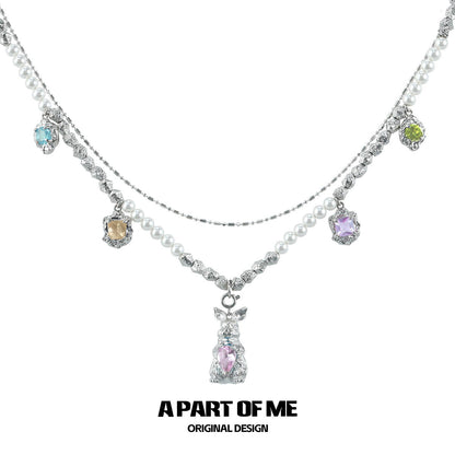 Rainbow Zircon Rabbit Necklace