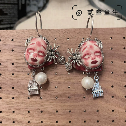 Earrings & Ear Cuffs-Ersan Tongsheng Original Handmade Dark Wind Niche Design High Sense Punk Rock Cute Sweet Spicy Doll Earrings