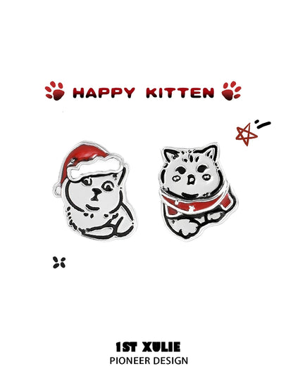 Merry Christmas Kitty Stud Earrings