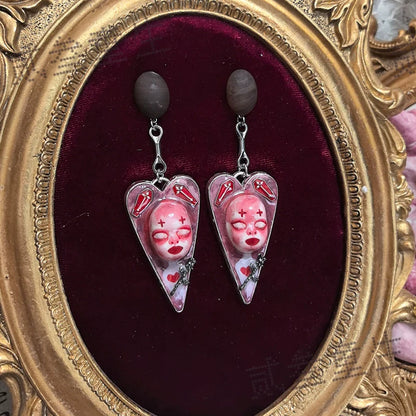 Earrings & Ear Cuffs - Original Design Pink Love Earrings Sweet Cool Girly Dopamine Doll Sweet Cool Earrings Ear Clips