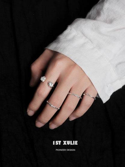 Minimalist Tinfoil Texture Silver Ring