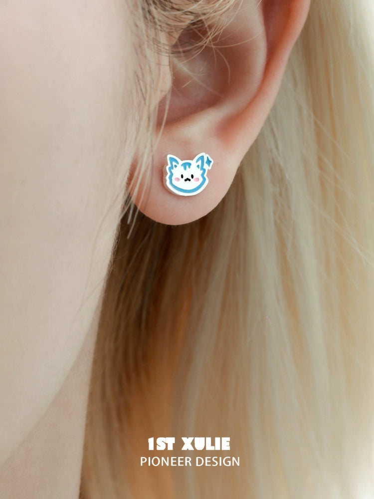 Angel Cat & Puppy Silver Earrings