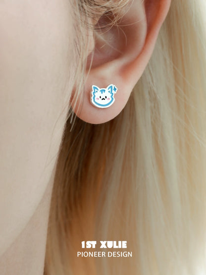 Angel Cat & Puppy Silver Earrings