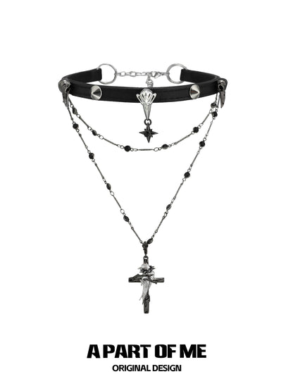 Studded Raven Cross Necklace